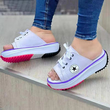 Load image into Gallery viewer, Casual Thick Bottom Fish Mouth Canvas Lace Up Women&#39;s Sandals Fashion Slippers
